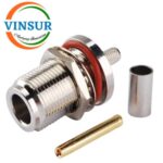 11121215-- RF CONNECTOR - 50OHMS ,  N FEMALE , STRAIGHT , BULK HEAD REAR MOUNT , CRIMP TYPE , RG58, RG142, LMR195 CABLE - Image 2