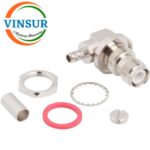 11A22215 -- RF CONNECTOR - 50 OHMS , RP TNC FEMALE , RIGHT ANGLE, BULK HEAD REAR MOUNT , CRIMP TYPE , RG58, RG142, LMR195 CABLE
