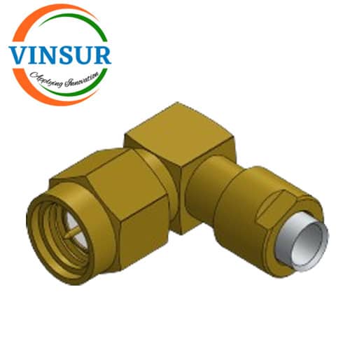 VSW-1151293D-55-- RF CONNECTOR - 50OHMS , SMA MALE , RIGHT ANGLE , SOLDER TYPE , FOR RG402(.141) CABLE