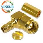11512015-10 -- RF CONNECTOR - 50 OHMS , SMA MALE , RIGHT ANGLE ,  CRIMP TYPE/RG58/RG142/LMR195 CABLE