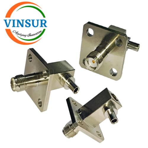 VSW250011-CN -- RF CONNECTOR - 50 OHMS , SMA FEMALE ,RIGHT ANGLE 4 HOLE FLANGE , SOLDER TYPE , RG405 (0.086 INCH)CABLE