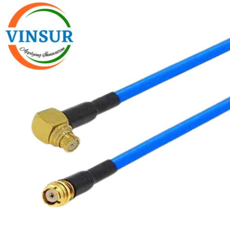 61H45NH25NNQ-20B – RF Cable Assembly - SMP Female  Right Angle to SMP Female Straight RG405 Cable of Length 20cm