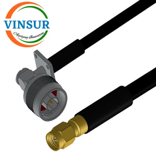 614101334A-1D -- N Male Right Angle 4-Hole to SMA Male Straight for VSW240-FR Cable of Length 1m